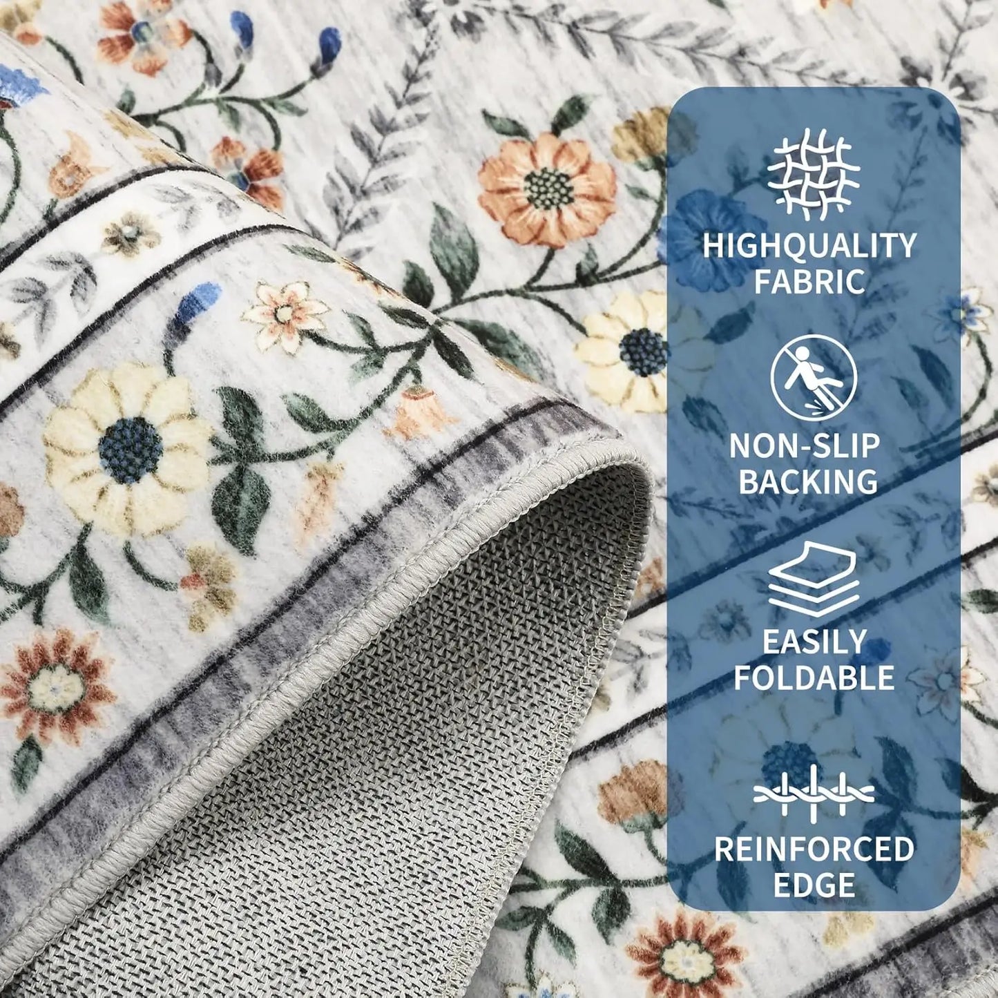 Vintage Washable Area Rugs for Living Room Soft Low-Pile Non-Slip Carpet  for Bedroom Dining Room Home Office