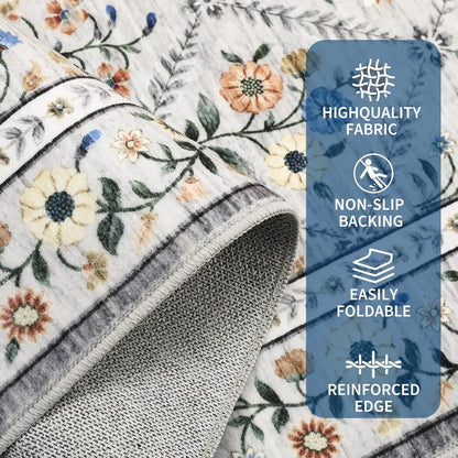 Vintage Washable Area Rugs for Living Room Soft Low-Pile Non-Slip Carpet  for Bedroom Dining Room Home Office