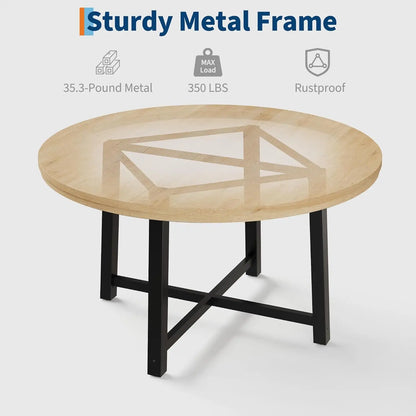 47" Round Industrial Dining Table - Rustic Wood Top w/Metal Frame, Seats 4-6 (No Chairs)