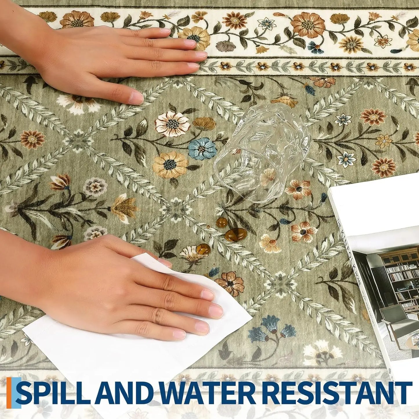 Vintage Washable Area Rugs for Living Room Soft Low-Pile Non-Slip Carpet  for Bedroom Dining Room Home Office