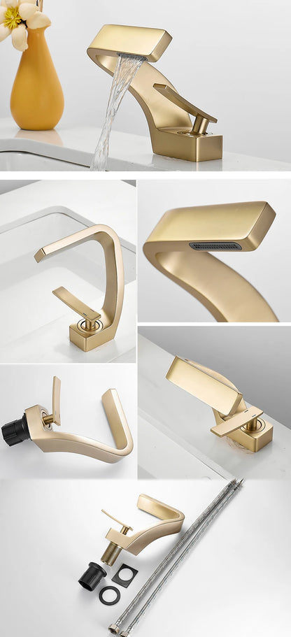 Bathroom Deck Mounted Basin Faucet Black Sink Tap Single Hole Water Tap Hot and Cold Mixer Faucet