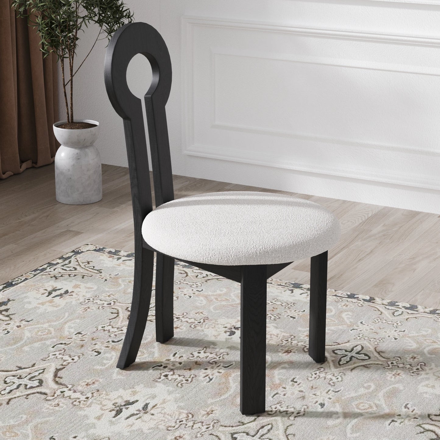 Wooden Dining Chairs Set of 2 Modern Round Dining Room Chair Comfy Fabric Upholstered Kitchen Chairs