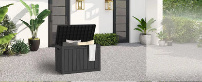 45Gal Black Deck Box - Waterproof & UV-Resistant Outdoor Storage w/Lockable Lid - For Patio/Garden