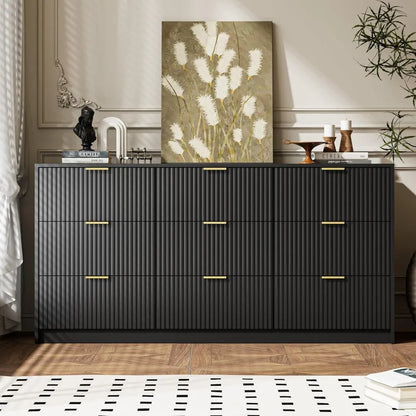 Black Dresser for Bedroom, 9 Drawer, Modern Chest of Drawers