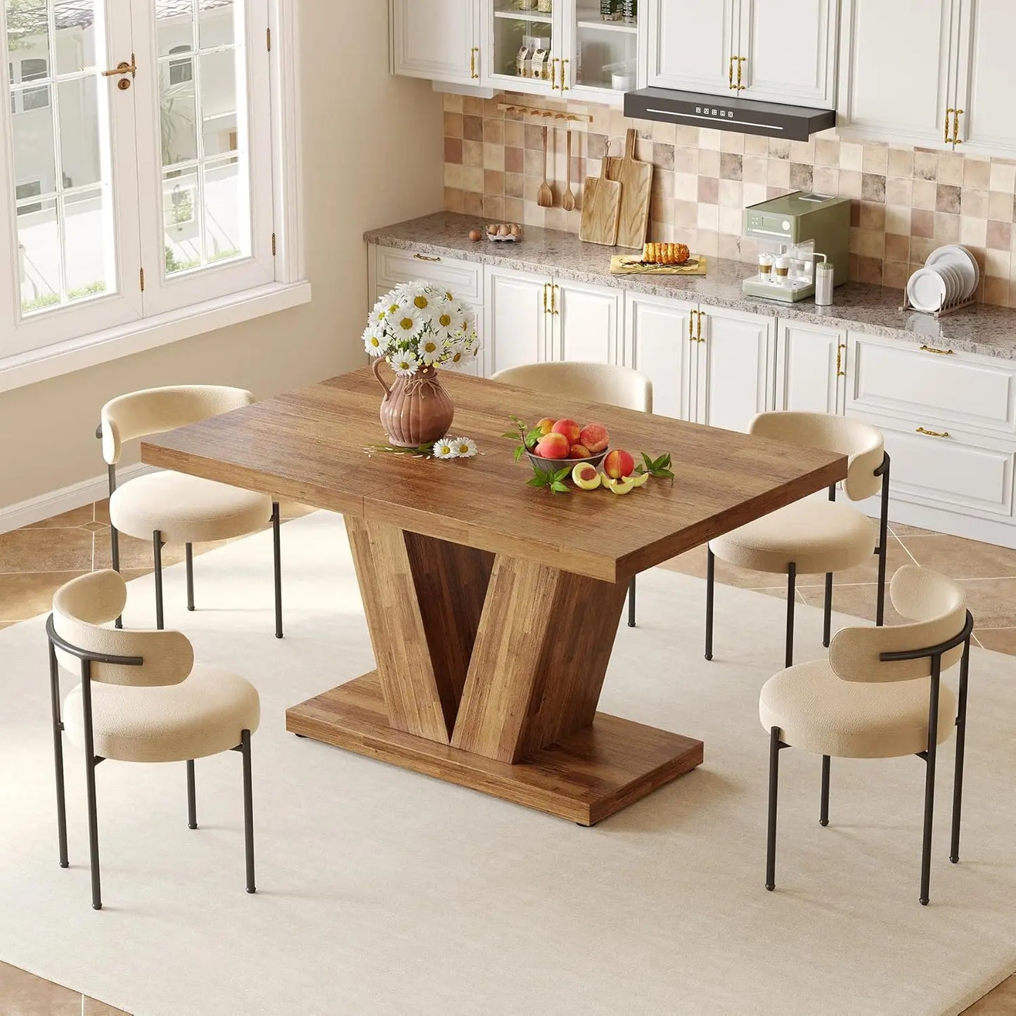 47 Inches Dining Table for 4, Modern Dining Room Tables, White Rectangle Table for Dining Room, Kitchen, Living Room