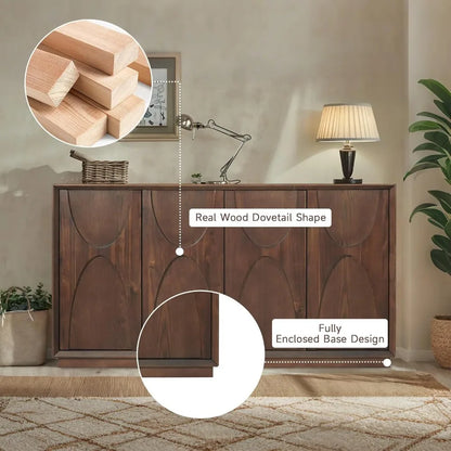 59" Sideboard Buffet Cabinet Retro Accent Storage Cabinet with Magnetic Door Latches Adjustable Shelf for Living Room Kitchen