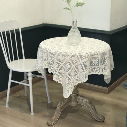 Nordic White Lace Hollow Tablecloth Vintage Rose Flower Pattern