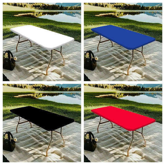 Solid Color Polyester Elastic Rectangular Tablecloth - Universal Fit for Home Parties, Picnics, Weddings & Banquets