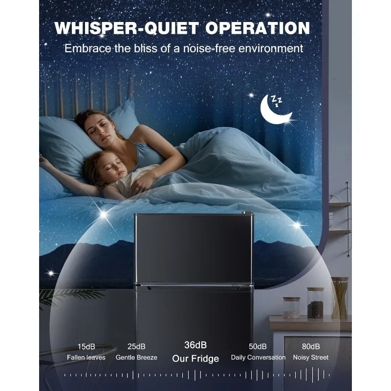 Double Door Refrigerator with Freezer, 4.5 Cu. Ft, Small Fridge with Freezer, 7 Settings Temperature Adjustable