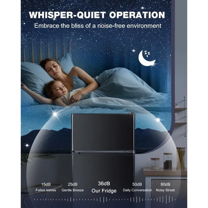 Double Door Refrigerator with Freezer, 4.5 Cu. Ft, Small Fridge with Freezer, 7 Settings Temperature Adjustable