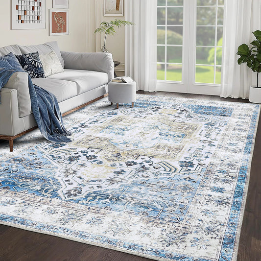 Large Area  Living Room Rug 10x13 Vintage Carpet Washable  Easy Cleaning Stain Resistant Indoor Carpet with Non-Slip