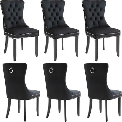Velvet Upholstered Dining Chairs Set of 4 Wingback Kitchen Room Black Accent Chairs 4PC Solid Wood Leg