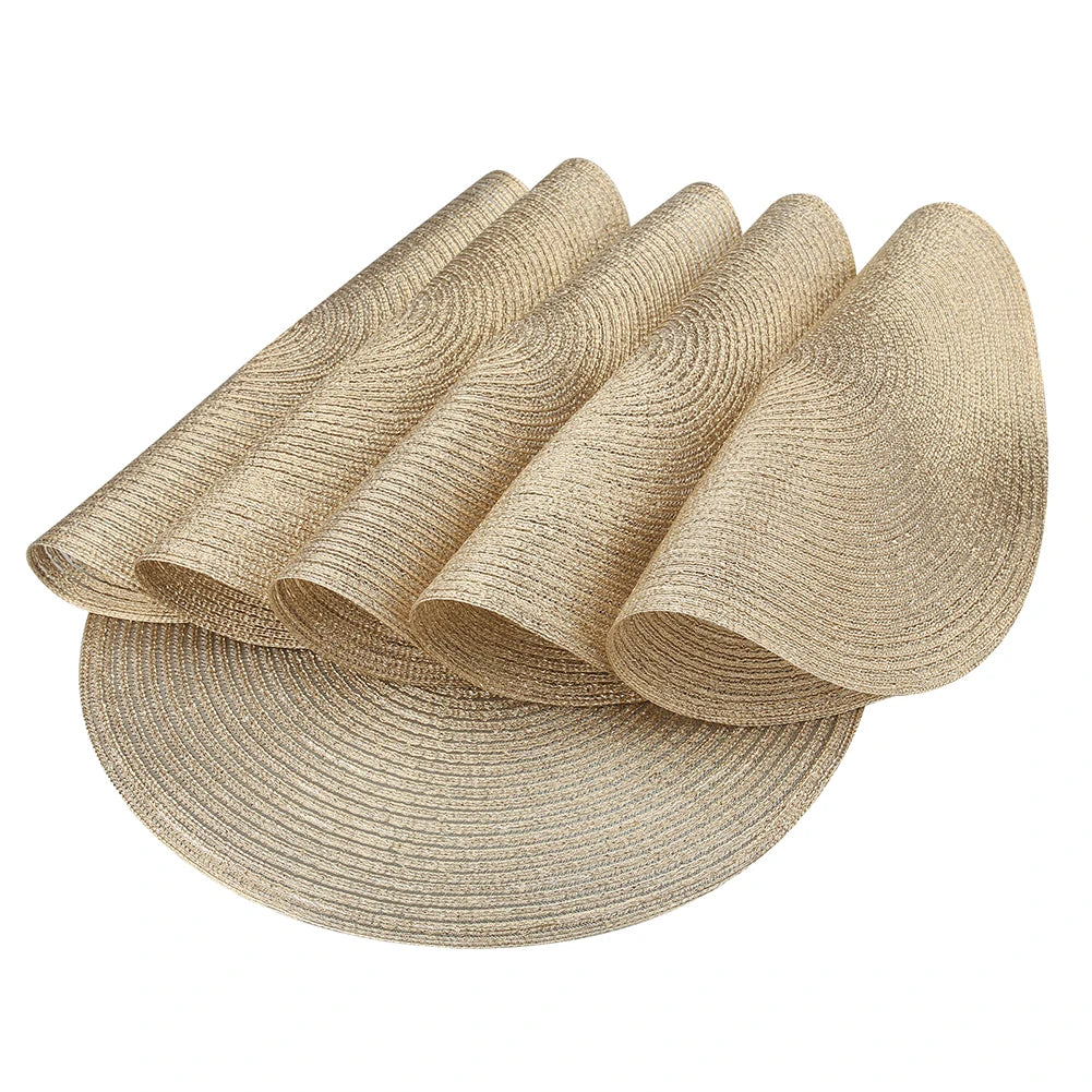 Round Braided Set of 6 Washable Round Placemats for Christmas Kitchen Wedding Dining Table 34cm Woven Heat Resistant Place Mats