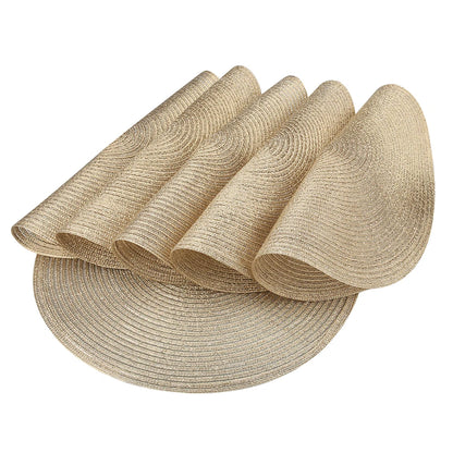 Round Braided Set of 6 Washable Round Placemats for Christmas Kitchen Wedding Dining Table 34cm Woven Heat Resistant Place Mats