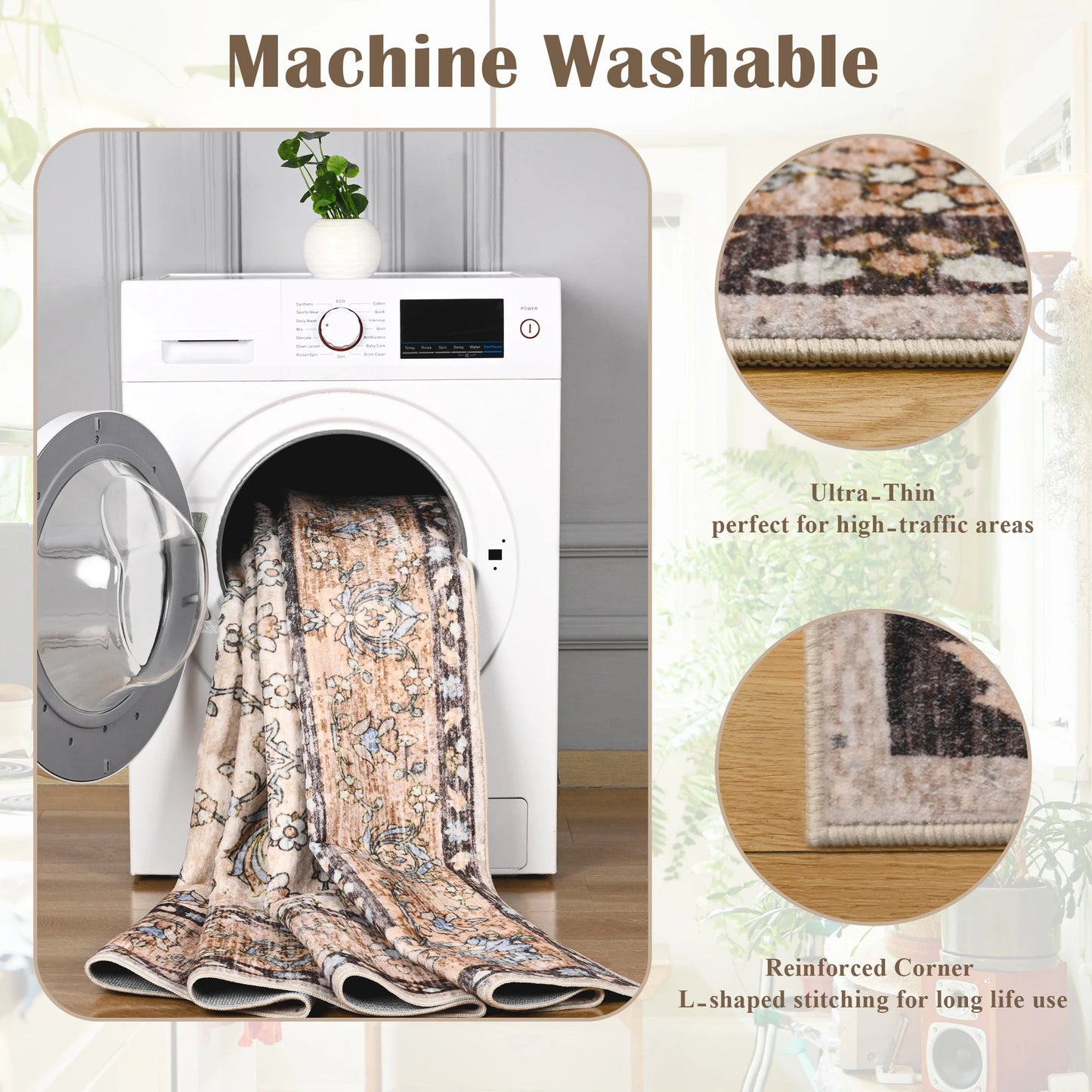 Vintage Area Rugs Low Pile Machine Washable