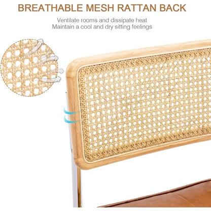 Natural Rattan Dining Chairs Set of 4, Modern Dining Room Chairs with Solid Wood Back for Kitchen