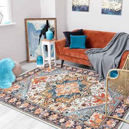 Faux Cashmere Vintage Floral  Soft Accent Area Rug, Low Pile for Living Room Bedroom