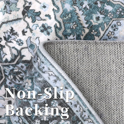 Washable Area Rugs 8x10 Living Room Rug Vintage Medallion  Soft Floor Cover Low Pile Non-Slip