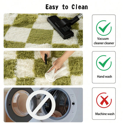 Fluffy Long Shag Plaid Area Rug for Bedroom, Living Room Washable , Super Soft Indoor Plush Rug.