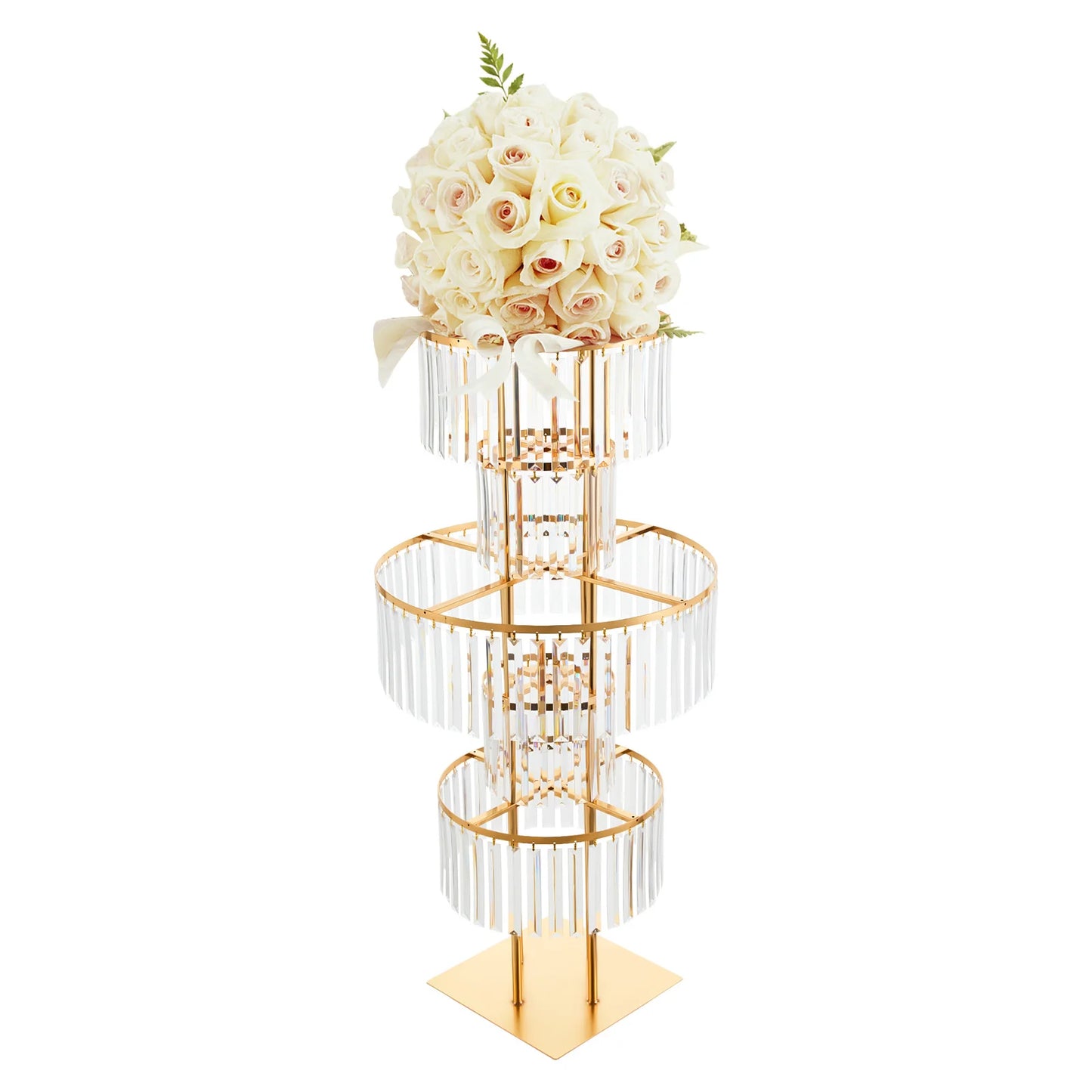 5 Tiers Gold Wedding Centerpieces Flower Stand Vase Centerpiece Acrylic Flower Stand with Hanging Acrylic