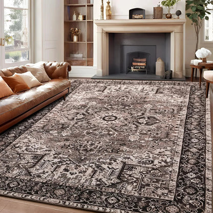 Faux Cashmere Vintage Printed Rug Area Rugs, Low Pile Rugs for Living Room Bedroom