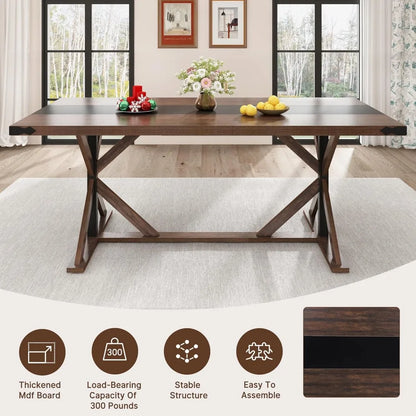 71 Inch Dining Table for 6 People, Rectangular Kitchen Farmhouse Table W/Thickness Waterproof Wood Tabletop,Long Dining Room Tab