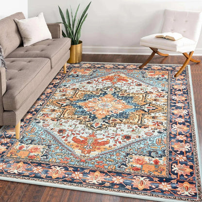 Faux Cashmere Vintage Floral  Soft Accent Area Rug, Low Pile for Living Room Bedroom