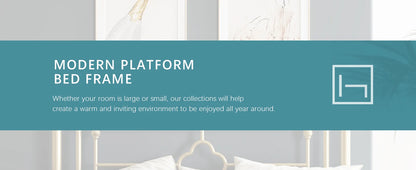 14 Inch Metal Platform Bed Frame, Vintage Victorian Style, Wrought Iron Headboard and Footboard