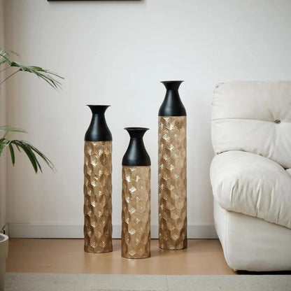 Tall Gold Metal Vase Set of 3