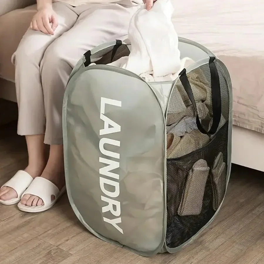 Clothes Basket Large Capacity Mesh Laundry Basket Ventilated Foldable Easy Storage Portable Bathroom Clothes Organizer Bag