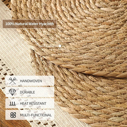 4/8/12pcs Round Woven Placemats Set Boho Rattan Placemat Natural Placemats 12Inch Farmhouse Weave Straw Braided Table Dinner Mat