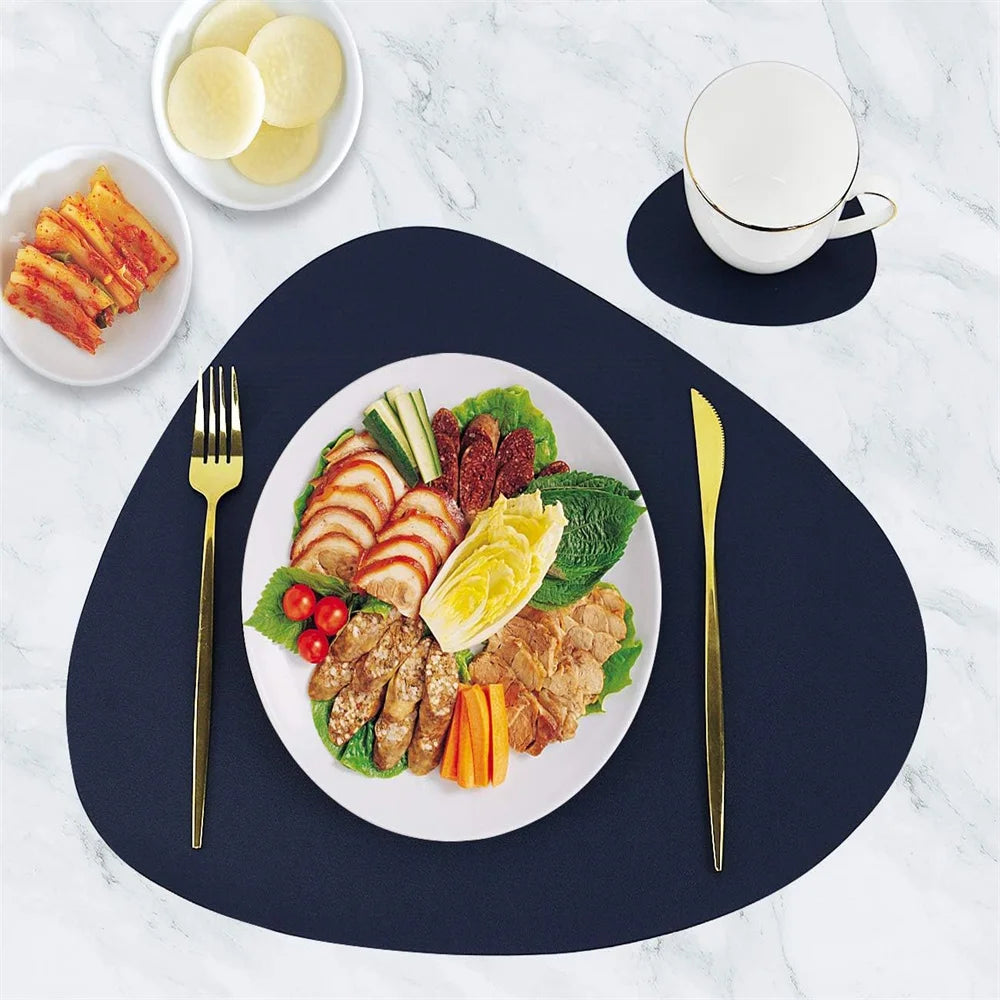 Irregular Shape PU Leather Placemats Set Oil-Proof Waterproof Dual-Sided Place Mats for Kitchen Bistro Tables Bars Coffee Shops