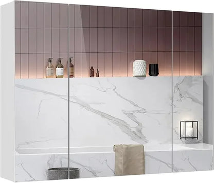 Medicine Cabinets Bathroom Mirror Cabinet with3 Door Bathroom Wall Cabinet  Wall Mirror Storage Shelf with 3-Adjustable Shelves