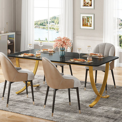 63" Modern Dining Table Kitchen Table with Faux Marble Top