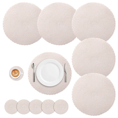 Round Braided Set of 6 Washable Round Placemats for Christmas Kitchen Wedding Dining Table 34cm Woven Heat Resistant Place Mats