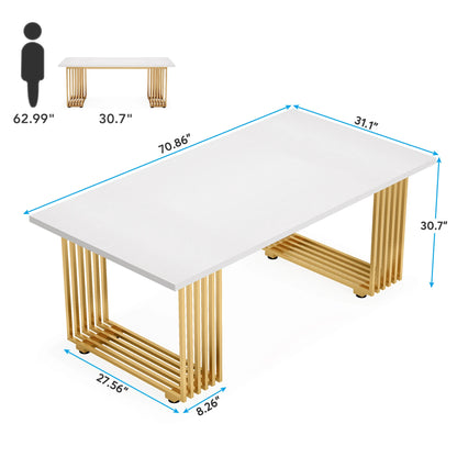 63-Inch Rectangular Dining Table for 4 to 6, Modern Kitchen Table with Faux Marble Table Top