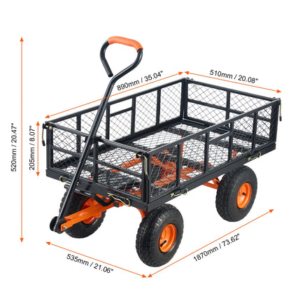 Garden Cart Sturdy Metal Utility Wagon with Simple Assembly Versatile Dump Cart Wheelbarrow with 400/880lbs Capacity