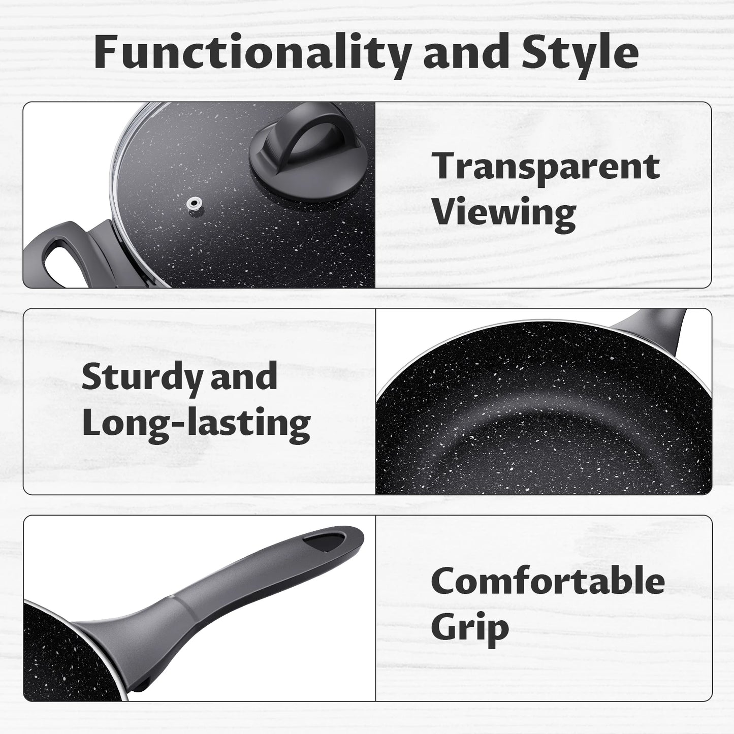 Induction Cookware Pots and Pans Set 10 Piece,  Dishwasher Safe Nonstick Cooking Pans, Stay-Cool Bakelite Handle