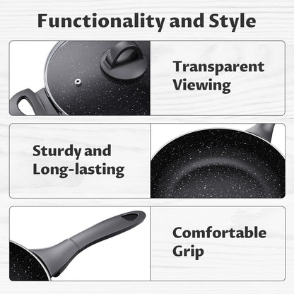 Induction Cookware Pots and Pans Set 10 Piece,  Dishwasher Safe Nonstick Cooking Pans, Stay-Cool Bakelite Handle