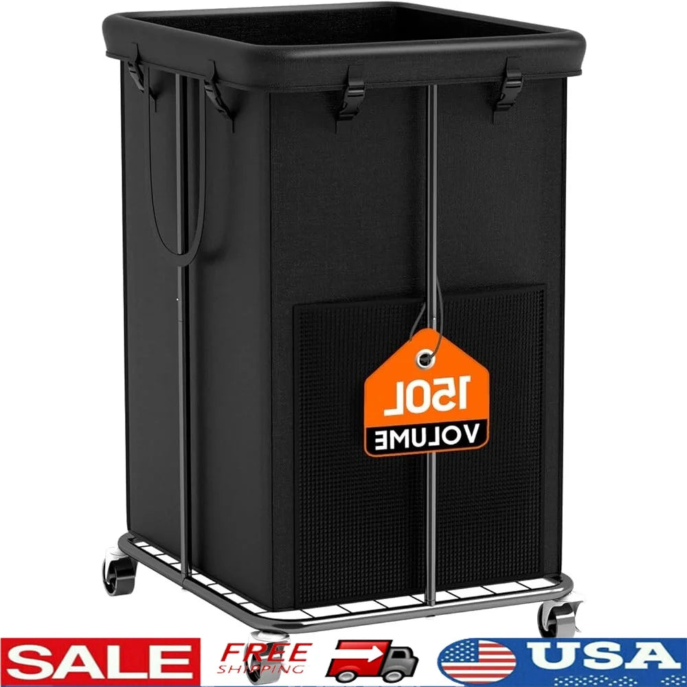 Large 150L Rolling Laundry Basket with Removable Bag Mecanum Wheels Waterproof Hamper Metal Frame Portable Clothes Organizer
