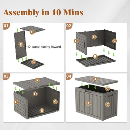 45Gal Black Deck Box - Waterproof & UV-Resistant Outdoor Storage w/Lockable Lid - For Patio/Garden