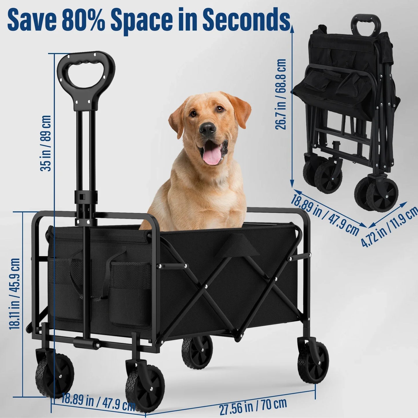 4-Wheel Foldable Garden Handcart | Heavy-Duty Cargo Transport w/ One-Hand Carry | Portable Foldable Design for Easy Storage