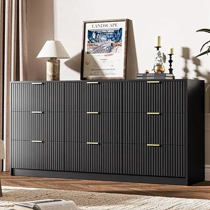 Black Dresser for Bedroom, 9 Drawer, Modern Chest of Drawers