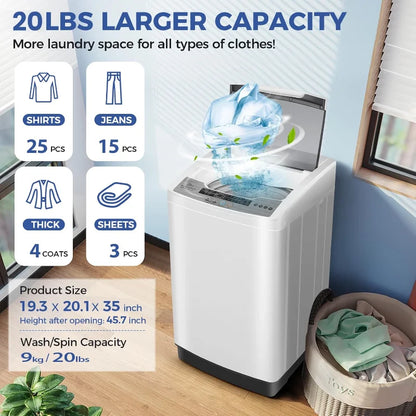 Portable Washing Machine 20Lbs Capacity 2.8 Cu. ft. Portable Washer and Dryer Combo with 10 Programs and 8 Water Level