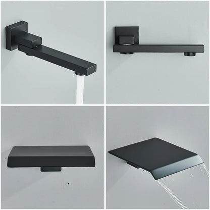 Black Concealed Shower System Rain Waterfall Bathroom Embedded Shower Faucet Set with Tub Spout