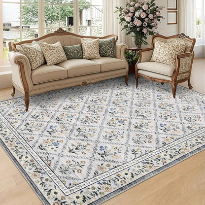 Vintage Washable Area Rugs for Living Room Soft Low-Pile Non-Slip Carpet  for Bedroom Dining Room Home Office