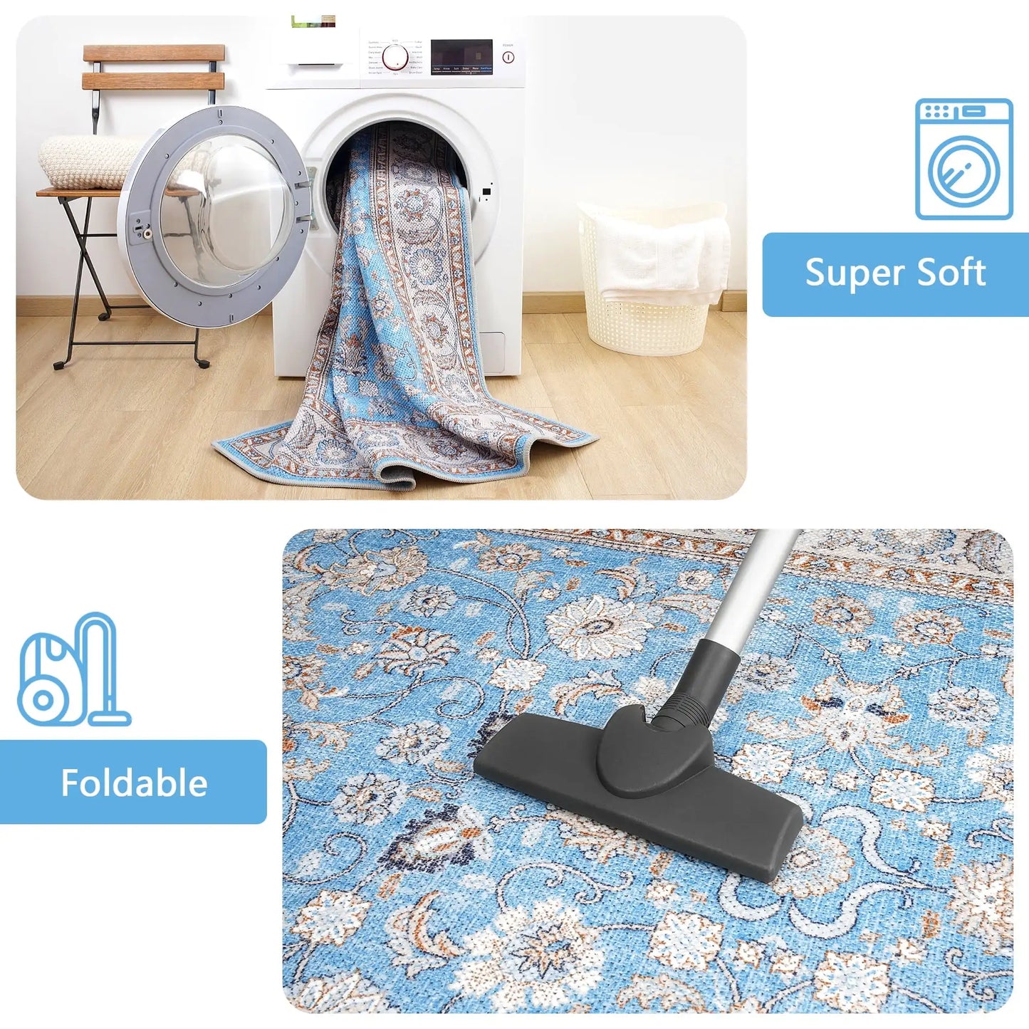 Vintage Floral  Soft Accent Area Rug  Low-Pile Carpet for Living Room Bedroom