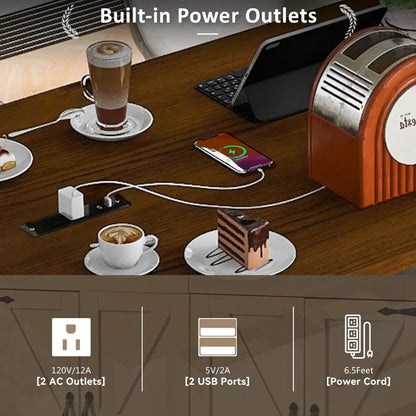 Farmhouse Rolling Kitchen Island with Power Outlet, Drop Leaf Breakfast Bar, Wooden Mobile Storage Island Cart on Wheels