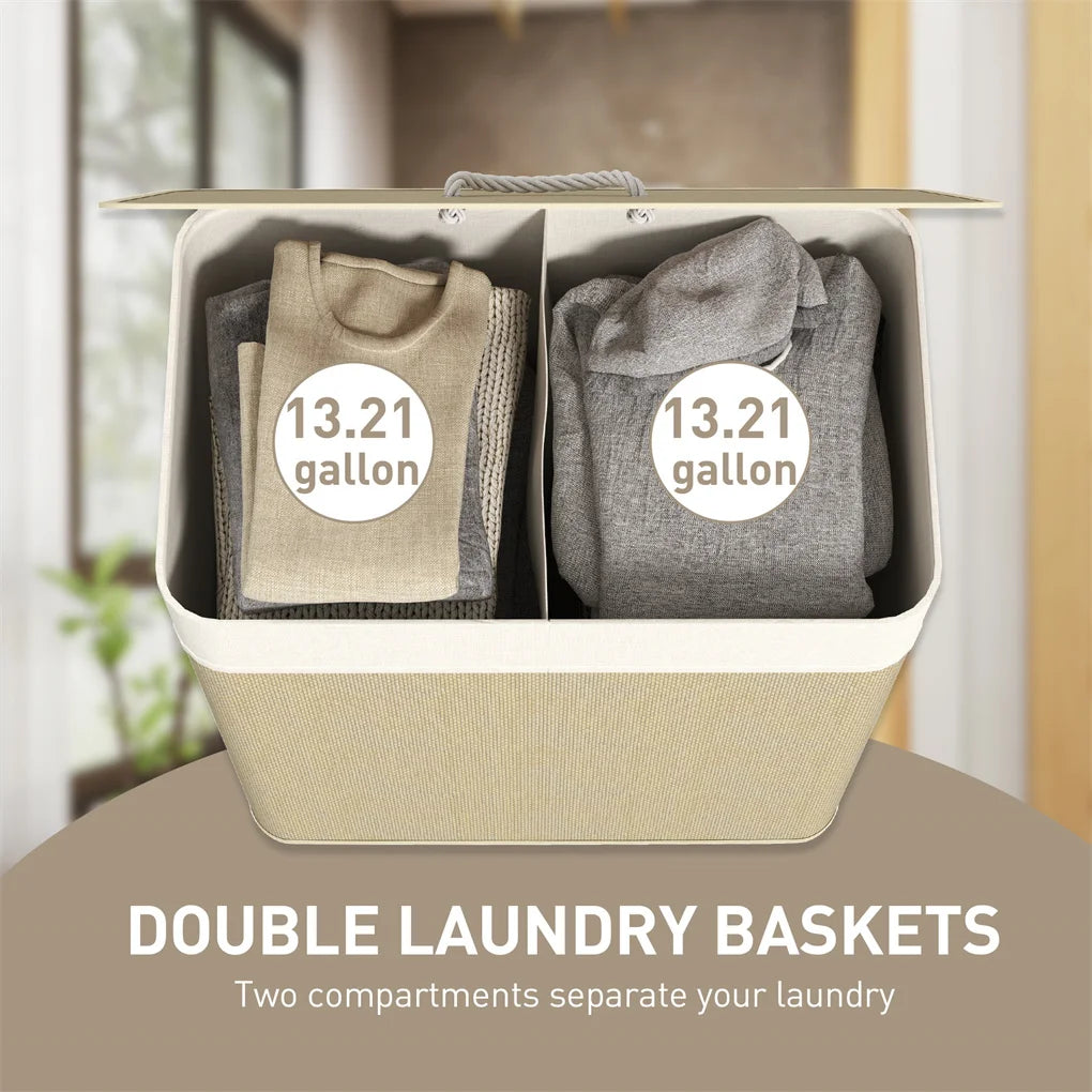 Bamboo Laundry Hamper Foldable Laundry Basket with Lid Removable and Machine Washable Liner for Efficient Laundry