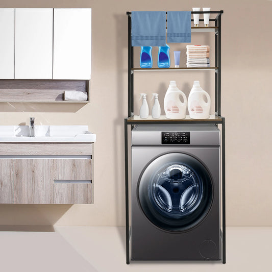 Over Washer and Dryer Storage Shelves 3 Tiers Standing Clothes Drying Rack with Basket for Laundry Room Balconies Porches